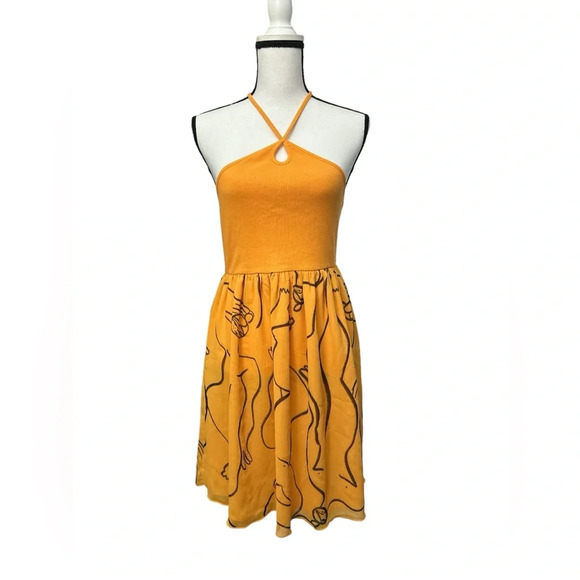 Dina Buvka For Zara Orange Halter Dress Mini Art To Wear Size Large Stretch NWT - Picture 1 of 6